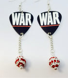 30 Seconds to Mars This is War Guitar Pick Earrings with Red and White Striped Pave Dangles