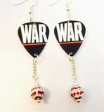 30 Seconds to Mars This is War Guitar Pick Earrings with Red and White Striped Pave Dangles