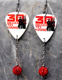 30 Seconds to Mars Guitar Pick Earrings with Red Pave Bead Dangles