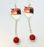 30 Seconds to Mars Guitar Pick Earrings with Red Pave Dangles