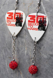 30 Seconds to Mars Guitar Pick Earrings with Red Pave Bead Dangles