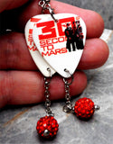30 Seconds to Mars Guitar Pick Earrings with Red Pave Bead Dangles