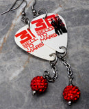 30 Seconds to Mars Guitar Pick Earrings with Red Pave Bead Dangles
