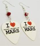 I Love 30 Seconds to Mars 30STM Guitar Pick Earrings with Red Swarovski Crystals