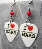 I Love 30 Seconds to Mars 30STM Guitar Pick Earrings with Red Swarovski Crystals