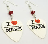 I Love 30 Seconds to Mars 30STM Guitar Pick Earrings with Red Swarovski Crystals