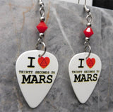I Love 30 Seconds to Mars 30STM Guitar Pick Earrings with Red Swarovski Crystals