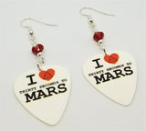 I Love 30 Seconds to Mars 30STM Guitar Pick Earrings with Red Swarovski Crystals