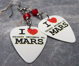 I Love 30 Seconds to Mars 30STM Guitar Pick Earrings with Red Swarovski Crystals