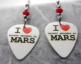 I Love 30 Seconds to Mars 30STM Guitar Pick Earrings with Red Swarovski Crystals