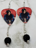 30 Seconds to Mars Jared Leto Guitar Pick Earrings with Black Pave Bead Dangles