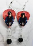 30 Seconds to Mars Jared Leto Guitar Pick Earrings with Black Pave Bead Dangles