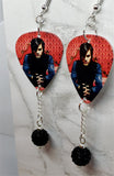 30 Seconds to Mars Jared Leto Guitar Pick Earrings with Black Pave Bead Dangles