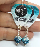 5 Seconds of Summer Guitar Pick Earrings with Teal to White Ombre Pave Bead Dangles