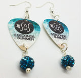 5 Seconds of Summer Guitar Pick Earrings with Teal to White Ombre Pave Bead Dangles
