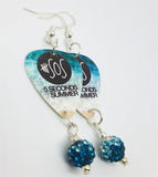 5 Seconds of Summer Guitar Pick Earrings with Teal to White Ombre Pave Bead Dangles