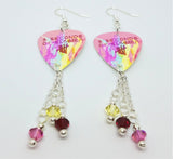 5 Seconds of Summer Guitar Pick Earrings with Yellow, Red and Pink Swarovski Crystal Dangles