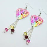 5 Seconds of Summer Guitar Pick Earrings with Yellow, Red and Pink Swarovski Crystal Dangles