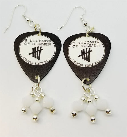 5 Seconds of Summer Derping Since 2011 Guitar Pick Earrings with White Swarovski Crystal Dangles