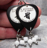5 Seconds of Summer Derping Since 2011 Guitar Pick Earrings with White Swarovski Crystal Dangles