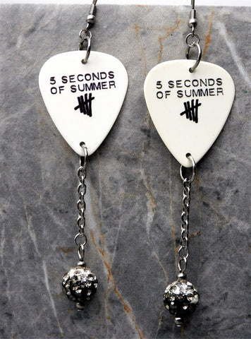 5 Seconds of Summer Guitar Pick Earrings with Black Ombre Pave Bead Dangles