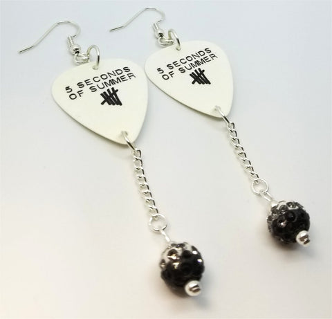 5 Seconds of Summer Guitar Pick Earrings with Black Ombre Pave Bead Dangles