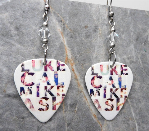 5 Seconds of Summer Names Guitar Pick Earrings with Clear Swarovski Crystals