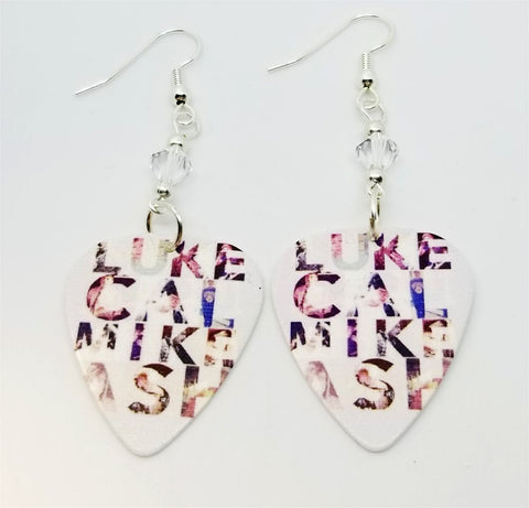 5 Seconds of Summer Names Guitar Pick Earrings with Clear Swarovski Crystals