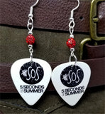 5 Seconds of Summer Guitar Pick Earrings with Red Pave Beads