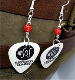 5 Seconds of Summer Guitar Pick Earrings with Red Pave Beads