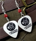 5 Seconds of Summer Guitar Pick Earrings with Red Pave Beads