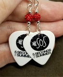 5 Seconds of Summer Guitar Pick Earrings with Red Pave Beads