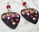 5 Seconds of Summer Group Picture Guitar Pick Earrings with Red Swarovski Crystals