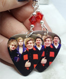 5 Seconds of Summer Group Picture Guitar Pick Earrings with Red Swarovski Crystals