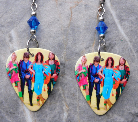 ABBA Guitar Pick Earrings with Capri Blue Swarovski Crystals