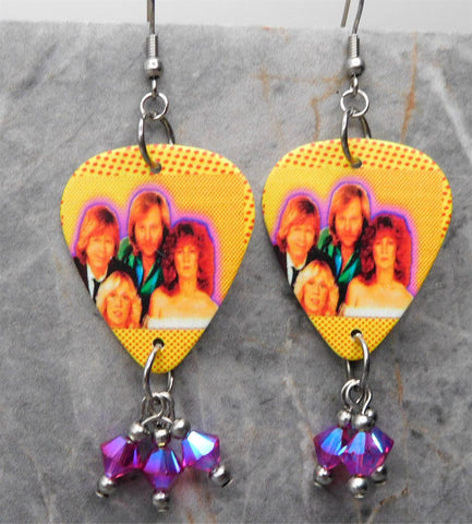 ABBA Guitar Pick Earrings with Burgundy ABx2 Swarovski Crystal Dangles