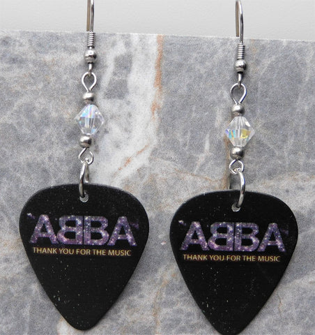 ABBA Thank You For The Music Guitar Pick Earrings with Clear ABx2 Swarovski Crystals