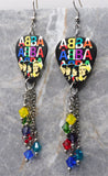ABBA Color Blocking Guitar Pick Earrings with Swarovski Crystal Dangles
