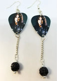 Alice Cooper Biting His Riding Crop Guitar Pick Earrings with Black Pave Bead Dangles