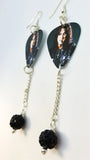 Alice Cooper Biting His Riding Crop Guitar Pick Earrings with Black Pave Bead Dangles