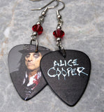 Alice Cooper in a Top Hat Guitar Pick Earrings with Red Swarovski Crystals