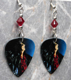 Alice Cooper Guitar Pick Earrings with Red Swarovski Crystals