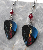 Alice Cooper Guitar Pick Earrings with Red Swarovski Crystals