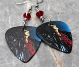 Alice Cooper Guitar Pick Earrings with Red Swarovski Crystals