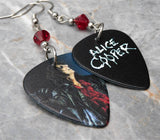 Alice Cooper Guitar Pick Earrings with Red Swarovski Crystals