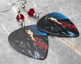 Alice Cooper Guitar Pick Earrings with Red Swarovski Crystals