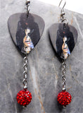 Alice Cooper Trash Guitar Pick Earrings with Red Pave Bead Dangles