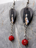 Alice Cooper Trash Guitar Pick Earrings with Red Pave Bead Dangles