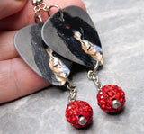 Alice Cooper Trash Guitar Pick Earrings with Red Pave Bead Dangles