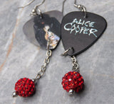 Alice Cooper Trash Guitar Pick Earrings with Red Pave Bead Dangles